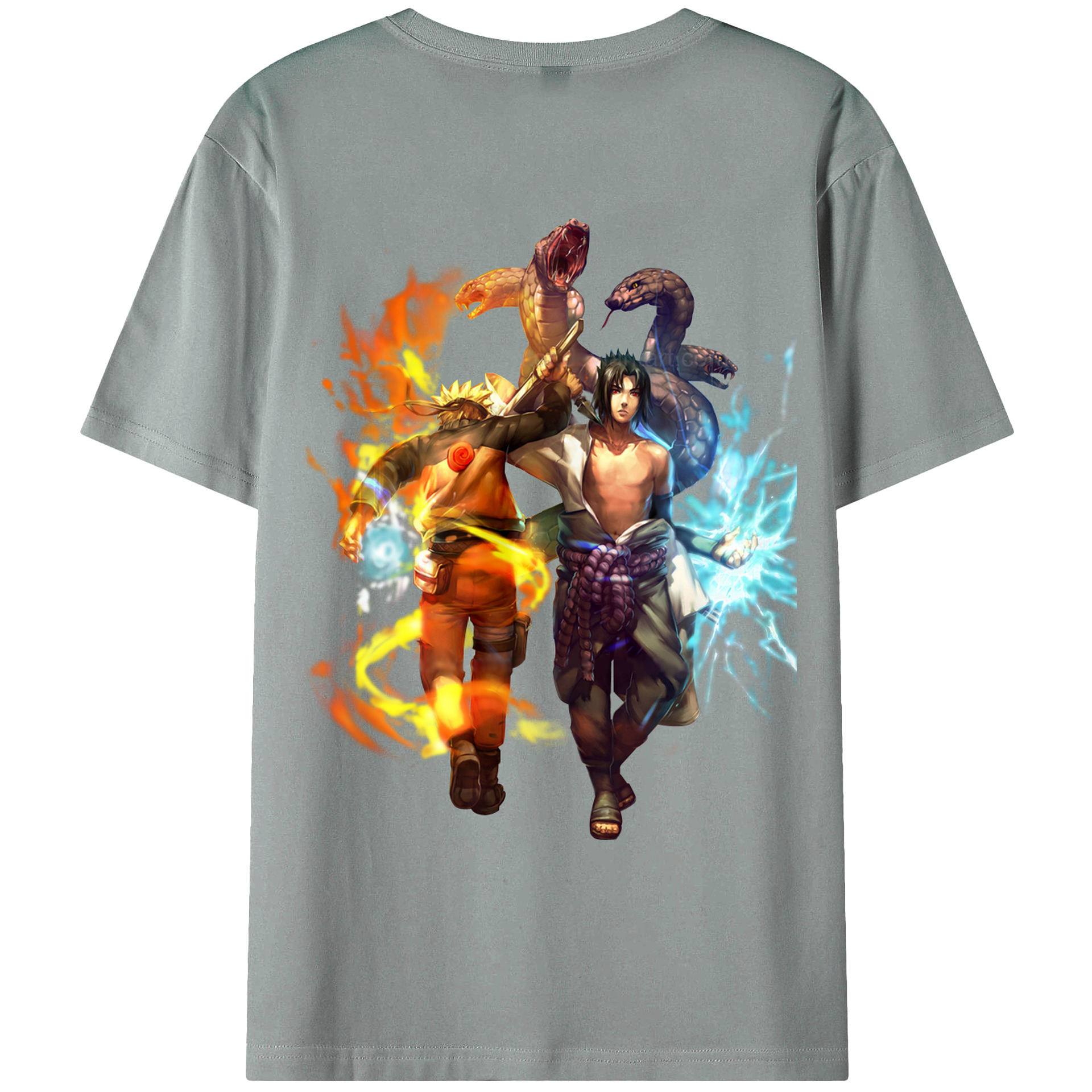 （画像用） NARUTO -ナルト- うちは サスケ Uchiha Sasuke 綿100％ メンズ半袖Tシャツ（バックプリント） 通気性